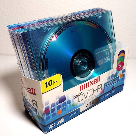Maxell 5 Pack Color DVD-R 120 minute Blank Discs for Video Music Data 4.7gb/Disc - Picture 1 of 6